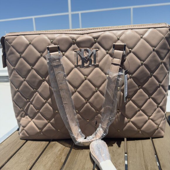 Badgley Mischka Handbags - Badgley Mischka Tan Taupe Studded Tote